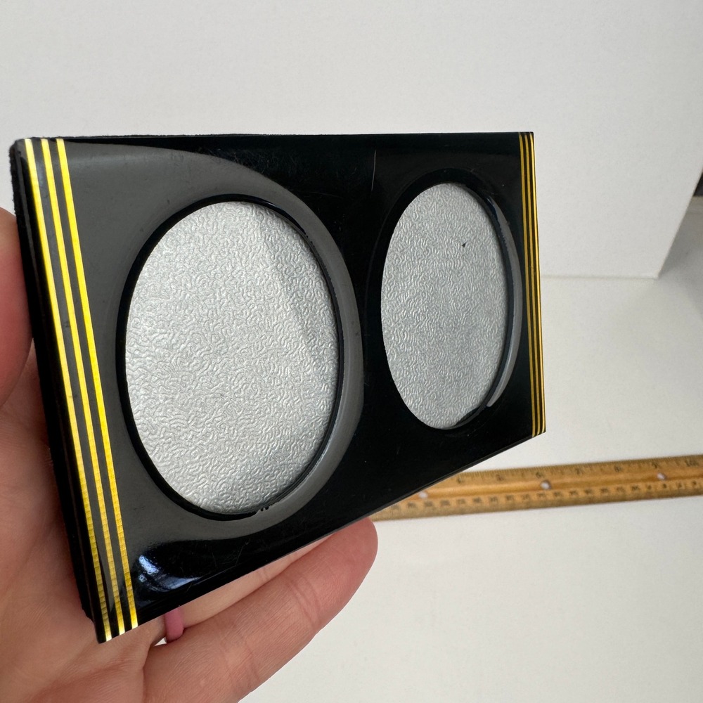 Vtg Mini Tabletop Double Oval Picture Frame Black Gold Accents Art Deco MCM READ
